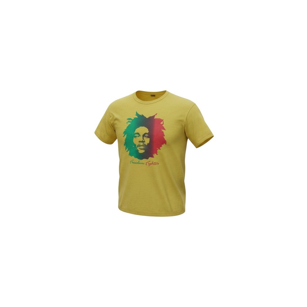 Zion Rootswear Bob Marley T-Shirt Mens M Yellow Freedom Fighter Reggae Graphic